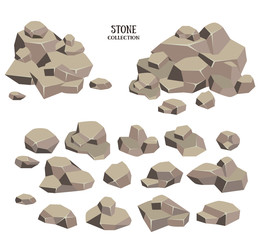Cartoon stone set. Grey rock collection, illustration isolated on white background