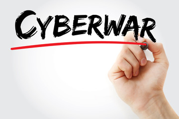 Hand writing Cyberwar with marker, concept background