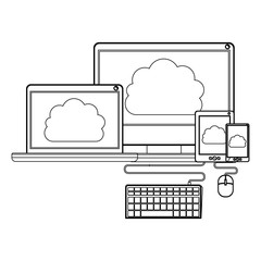 Computer laptop tablet smartphone and cloud computing icon. Storage media multimedia and technology theme. Isolated design. Vector illustration