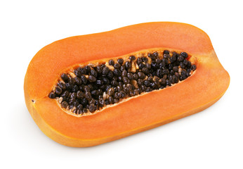 Half of papaya fruit isolated on white background with clipping path