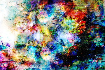 Naklejka na ściany i meble Abstract colorful watercollor design with flower and spots. computer art.