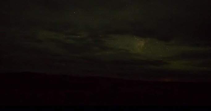 Night time-lapse of milky way and clouds over Montana Prairie