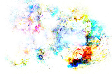 abstract multicolor flower motive collage in space. Copy space.