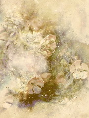 abstract multicolor flower motive collage in space. Old effect.