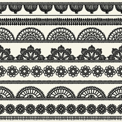 Set of vintage borders. Could be used as divider, frame, etc. Napkins crocheted. Freehand drawing. Black and white