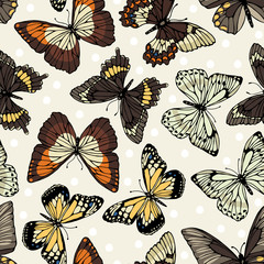 Seamless pattern with butterflies. Freehand drawing