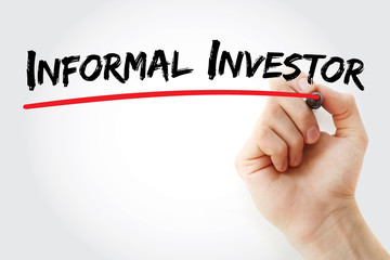 Hand writing Informal investor with marker, concept background