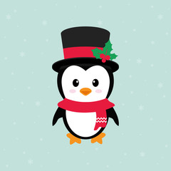 cute penguin with hat and and scarf