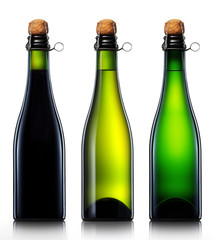 Bottle of beer, cider or champagne isolated on white background