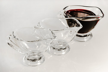 glasses on white background / Beverage bottling