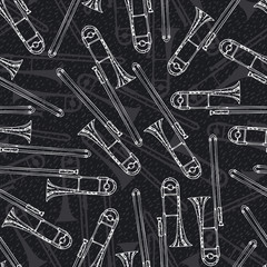 Black and White Seamless Pattern With Trombones