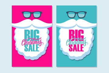 Big Christmas Sale banners with Santa Claus. Vector illustration.