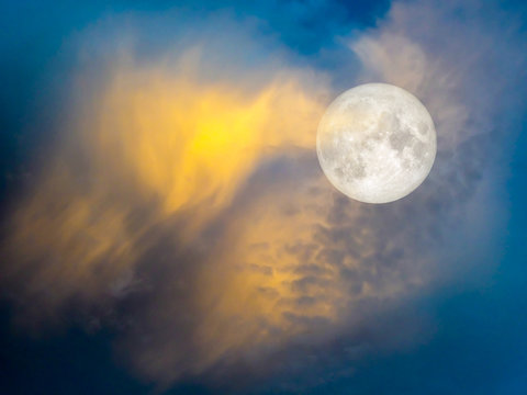 super moon gold cloud in the blue sky