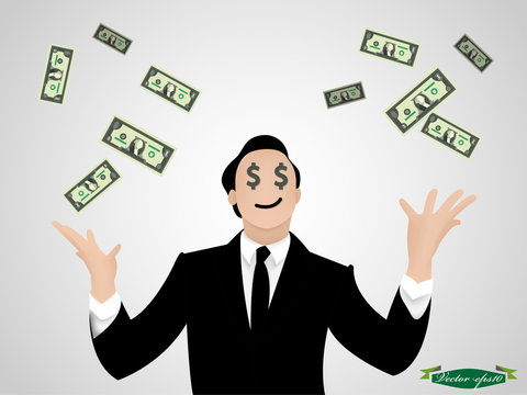 graphic design vector of business man throw much money paper, business success design concept
