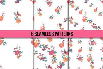 Seamless Vintage Wildflowers Pattern Set