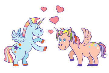 Vector hand drawn unicorns in love