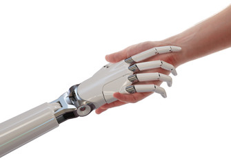 Human and Robot Handshake Artificial Intelligence Partnership Concept 3d Illustration