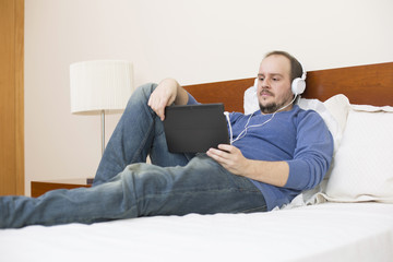 Fototapeta premium man with tablet pc
