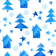 Christmas Winter watercolor seamless pattern