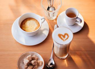 Coffee with ice cream, latte and espresso