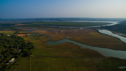 landscape of Goa, far from the sea. Aerial
