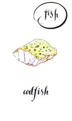 Fresh sea fish: a piece of roasted codfish