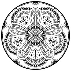 Vector henna tatoo mandala. Mehndi style.Decorative pattern in oriental style. Coloring book page.
