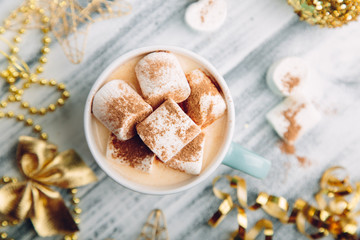 Hot milk with marshmallows and chocolate