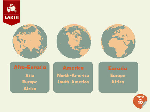 Set of earth that shown afro eurasia side,america side and eurasia side
