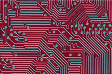 Printed circuit board background in red and blue