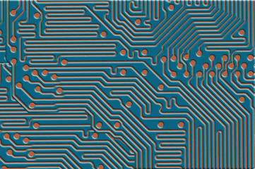 Printed circuit board background in blue and orange