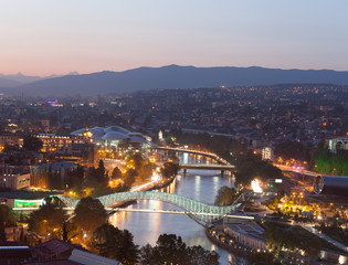 Evening panoramic view of Tbilisi central part, Georgia
