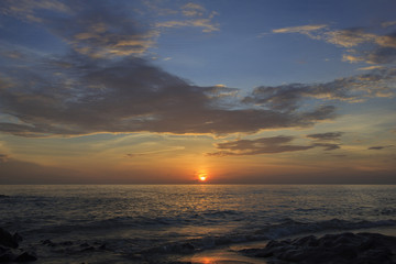 Landscape of sea beach and cloudy sky at dawn ; Samila beach, Songkhla, southern of Thailand
