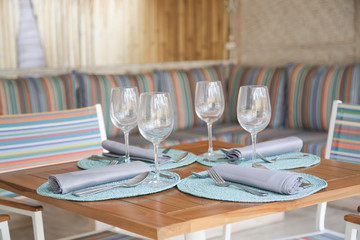 Table set up for four people
