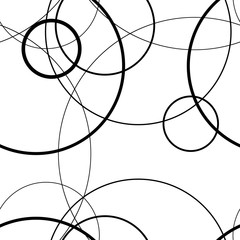 Abstract geometric seamless pattern made of rings, vector black and white circle background.