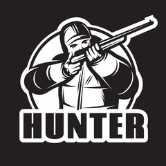 Fototapeta na wymiar monochrome stylish template for the club with a hunter and gun