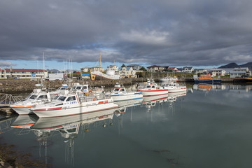 Fototapeta na wymiar Fishing boats in Hofn harbour, Iceland