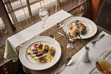 mixed food in restaurant, holiday concept