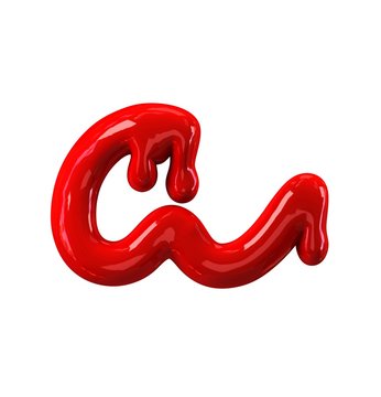 Leaky red alphabet Isolated on White background. Handwritten Cursive Small letter a. 3d rendering