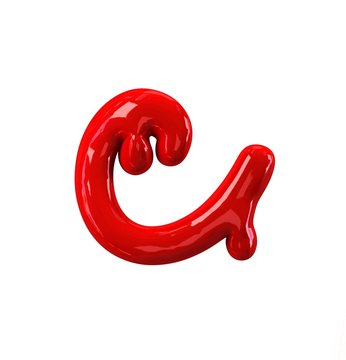 Leaky red alphabet Isolated on White background. Handwritten Cursive Small letter c. 3d rendering