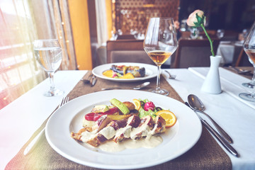 mixed food in restaurant, holiday concept
