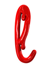 Leaky red alphabet Isolated on White background. Handwritten Cursive Small letter l. 3d rendering