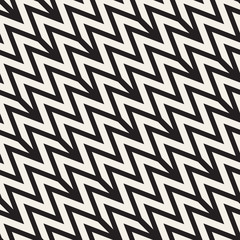 ZigZag Edgy Stripes. Vector Seamless Black and White Pattern.