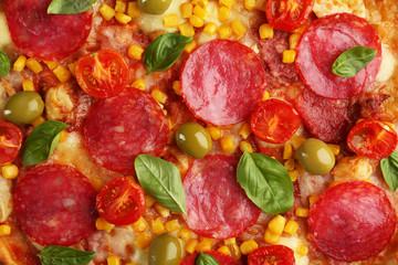 Tasty pizza, closeup