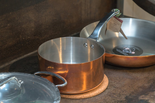 the new modern pots and pans close-up
