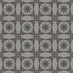 Grey Ornamental Seamless Line Pattern. Endless Texture. Oriental Geometric Ornament