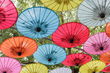 Detail of handmade umbrella and hang over.