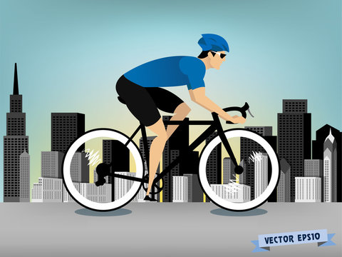 man cycling on the downtown road vector
