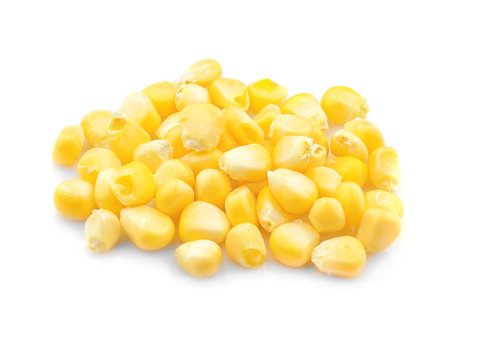 Corn grains on white background