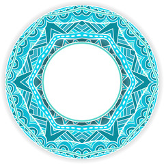 Round ornate border. Ethnic pattern in blue gamut.